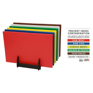 6X Colour Coded Chopping Boards Set with Rack and Wall Chart